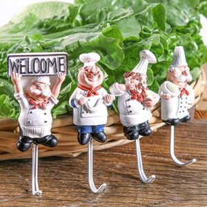 4pcs kitchen cartoon chef style resin wall hooks decorative cloth towel hooks hanger