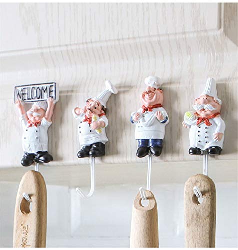 4Pcs Kitchen Cartoon Chef Style Resin Wall Hooks Decorative Cloth Towel Hooks Hanger