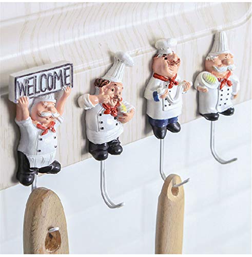 4Pcs Kitchen Cartoon Chef Style Resin Wall Hooks Decorative Cloth Towel Hooks Hanger