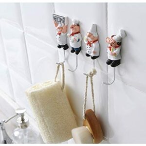 4Pcs Kitchen Cartoon Chef Style Resin Wall Hooks Decorative Cloth Towel Hooks Hanger
