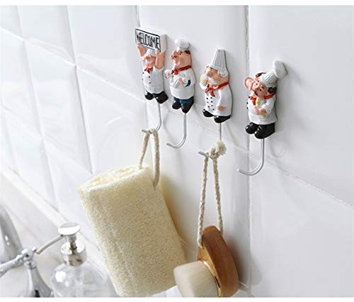 4Pcs Kitchen Cartoon Chef Style Resin Wall Hooks Decorative Cloth Towel Hooks Hanger