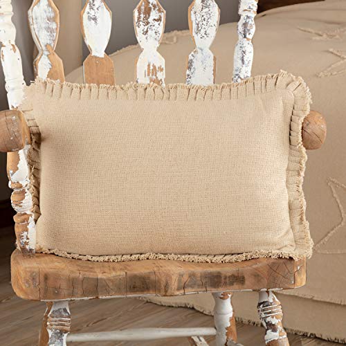 VHC Brands Burlap Natural Solid Color Cotton Farmhouse Bedding Distressed Appearance 22x14 Filled Pillow, Vintage White Tan