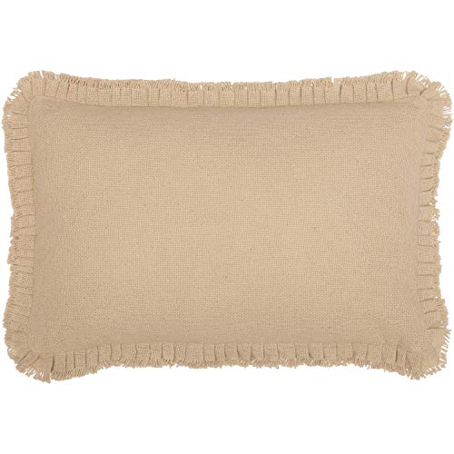 VHC Brands Burlap Natural Solid Color Cotton Farmhouse Bedding Distressed Appearance 22x14 Filled Pillow, Vintage White Tan