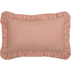 vhc brands sawyer mill ticking striped cotton farmhouse pillow 22x14 filled bedding accessory, 14x22, red country