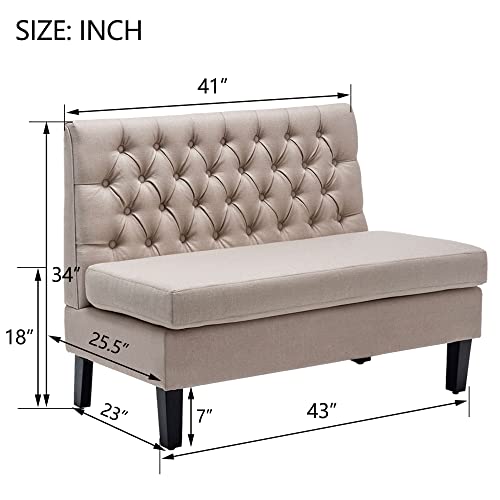 Yongqiang Modern Upholstered Settee Bench for Dining Room Living Room Entryway High Back Loveseat Sofa Couch Banquette Khaki