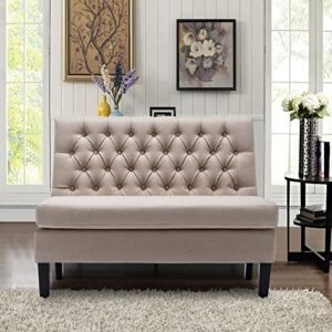 Yongqiang Modern Upholstered Settee Bench for Dining Room Living Room Entryway High Back Loveseat Sofa Couch Banquette Khaki