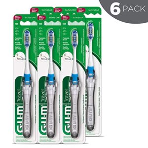 GUM Folding Travel Toothbrush with Antibacterial Soft Bristles (Pack of 6)