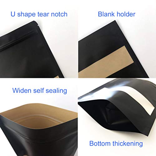 Innorange Kraft Paper Resealable Bags Black Stand up Zipper Pouch Bags ,Pack of 50