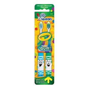 gum crayola toddler pip-squeaks toothbrush, ultra soft bristles, tapered head, ages 3+, 2 count, (pack of 6)
