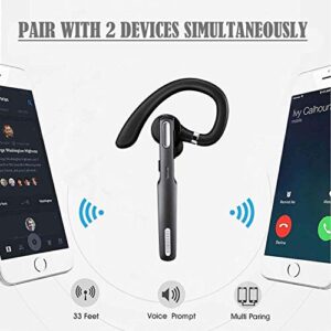 ICOMTOFIT Bluetooth Headset, Wireless Bluetooth Earpiece V5.0 Hands-Free Earphones with Built-in Mic for Driving/Business/Office, Compatible with iPhone and Android (Gray)