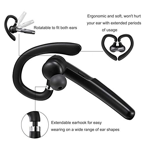 ICOMTOFIT Bluetooth Headset, Wireless Bluetooth Earpiece V5.0 Hands-Free Earphones with Built-in Mic for Driving/Business/Office, Compatible with iPhone and Android (Gray)