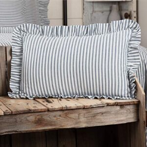vhc brands sawyer mill ticking striped cotton farmhouse pillow 22x14 filled bedding accessory, 14x22, blue denim