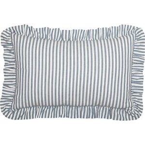 VHC Brands Sawyer Mill Ticking Striped Cotton Farmhouse Pillow 22x14 Filled Bedding Accessory, 14x22, Blue Denim