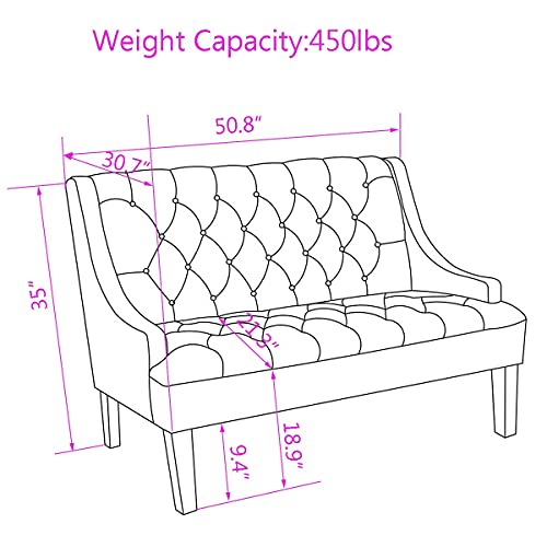 Andeworld Modern Tufted Button Back Upholstered Loveseat for Dining Room Hallway or Entryway Seating (Ivory)