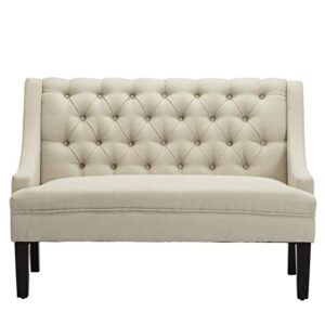 Andeworld Modern Tufted Button Back Upholstered Loveseat for Dining Room Hallway or Entryway Seating (Ivory)