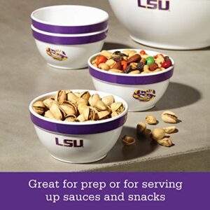 College Kitchen Collection LSU Serving Party Bowls / Mixing Bowls Set / Food Appetizer Serveware - 4 Piece, White