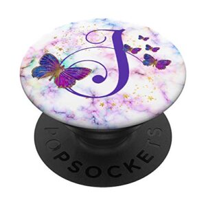 purple butterfly custom personalized letter j monogram popsockets swappable popgrip