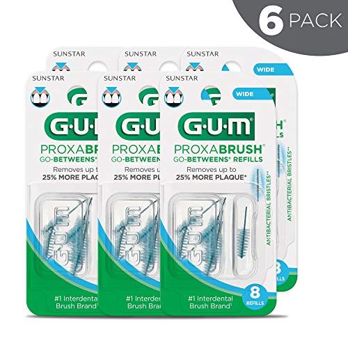 GUM Proxabrush Go-Betweens Interdental Brush Refills, Wide, 8 Count (Pack of 6)