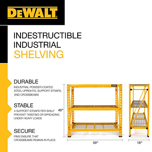 DEWALT 4-Foot Tall, 3 Shelf Steel Wire Deck Industrial Storage Rack, Adjustable for Custom Workshop/Garage Storage Solutions, Total Capacity: 4,500 lbs.