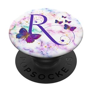 purple butterfly custom personalized letter r monogram popsockets swappable popgrip