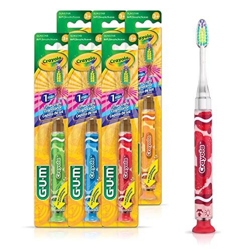 GUM - 10070942124895 Crayola Kids' Timer Light Toothbrush, Ultra Soft, Ages 3+, Assorted Colors, Pack of 6