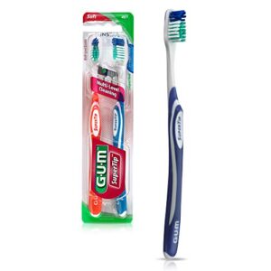 gum - 10070942404614 super tip toothbrush, compact soft bristles, twin pack (pack of 6)
