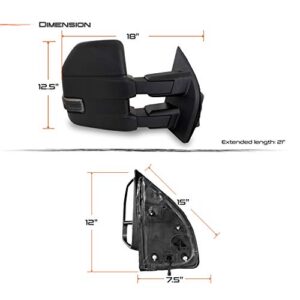 AKKON - For 08-16 Ford F250/F350/F450/F550 SuperDuty Pair of Power + Heated + Turn Signal Black Texture Towing Side Mirrors