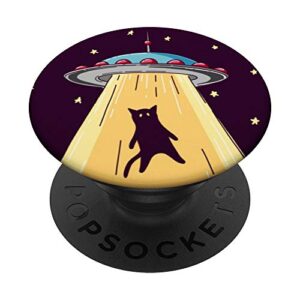 ufo cat abduction - funny sci fi alien kitty popsockets popgrip: swappable grip for phones & tablets