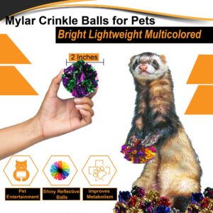 SunGrow 24 Pcs Ferret Mylar Crinkle Balls Toys, 2" Soft Play and Chase Indoor Toys for Exercise to Keep Fit, Lightweight, Multicolor Shiny Foil Toy Balls with Crinkly Sound for Indoor Pet Cat, Kitten