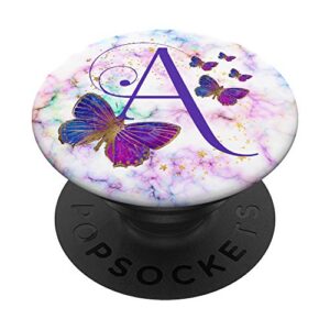 purple butterfly custom personalized letter a monogram popsockets swappable popgrip