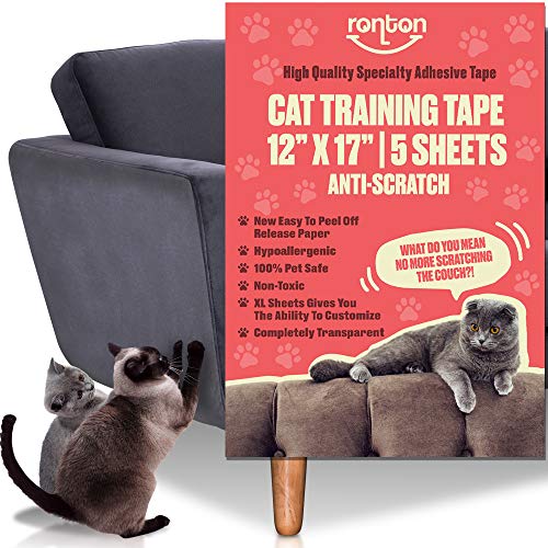 Ronton Cat Scratch Deterrent Tape - Anti Scratch Tape for Cats | 100% Transparent Clear Double Sided Training Tape | Pet & Kid Safe | Furniture, Couch, Door Protector (5 Sheet)