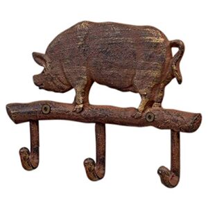 gift craft pig rustic 7 x 5.5 inch cast iron 3-hook wall hanger plaque