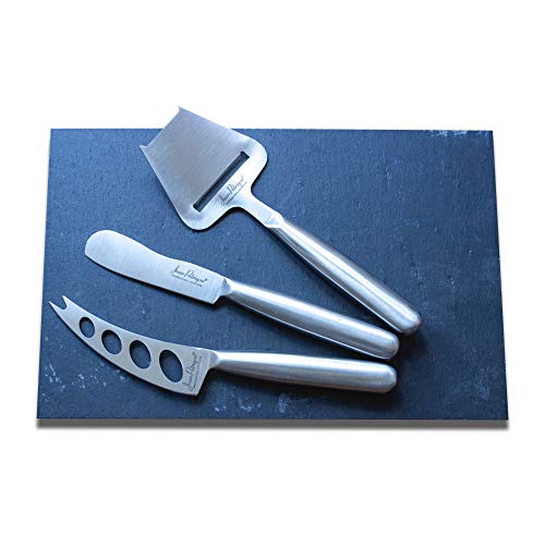 Jean-Patrique Tuscany Slate Cheese Board and Cheese Knife Set - Hand-Crafted Slate Board and 3 Traditional Cheese Knives - Perfect for Charcuterie & Entertaining