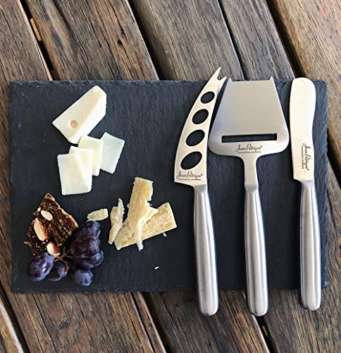 Jean-Patrique Tuscany Slate Cheese Board and Cheese Knife Set - Hand-Crafted Slate Board and 3 Traditional Cheese Knives - Perfect for Charcuterie & Entertaining