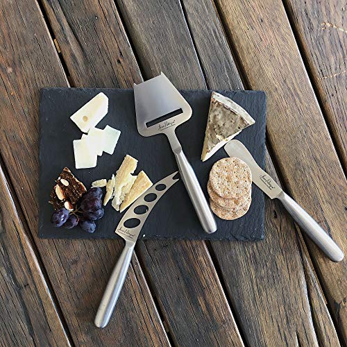 Jean-Patrique Tuscany Slate Cheese Board and Cheese Knife Set - Hand-Crafted Slate Board and 3 Traditional Cheese Knives - Perfect for Charcuterie & Entertaining