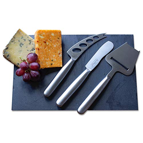 Jean-Patrique Tuscany Slate Cheese Board and Cheese Knife Set - Hand-Crafted Slate Board and 3 Traditional Cheese Knives - Perfect for Charcuterie & Entertaining