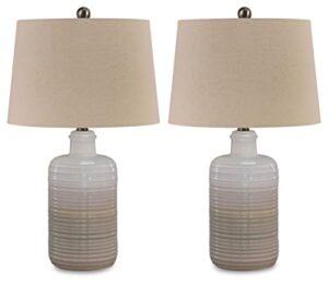 signature design by ashley marnina 25.5" neutral ceramic table lamp set, 2 count, taupe