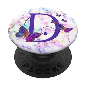 purple butterfly custom personalized letter d monogram popsockets swappable popgrip