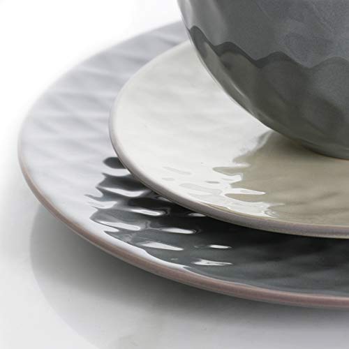 Elama Round Tahitian Stoneware Pearl Collection Dinnerware Dish Set, 16 Piece, Slate and Stone Gray