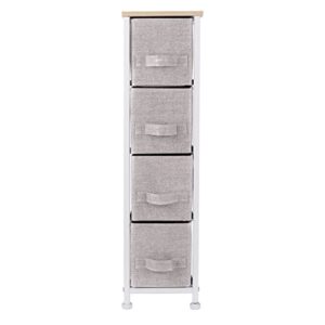 Simplify 4 Tier Slim Vertical Storage Chest | Nightstand | Fabric Drawers | Sturdy Steel Frame | Organizer | Bedroom | Closet | Easy to Assemble | Beige