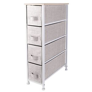 simplify 4 tier slim vertical storage chest | nightstand | fabric drawers | sturdy steel frame | organizer | bedroom | closet | easy to assemble | beige