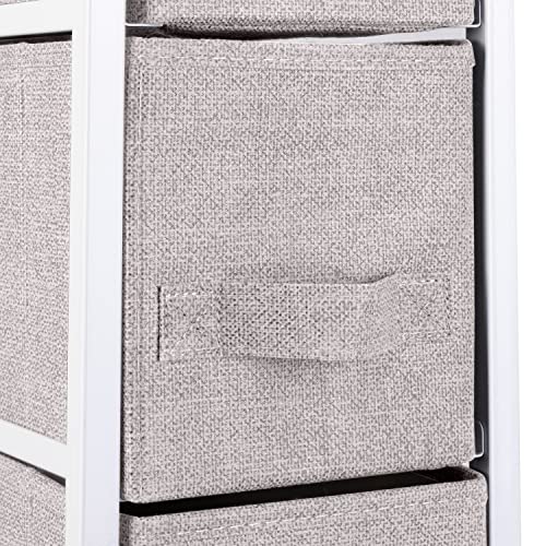 Simplify 4 Tier Slim Vertical Storage Chest | Nightstand | Fabric Drawers | Sturdy Steel Frame | Organizer | Bedroom | Closet | Easy to Assemble | Beige