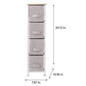 Simplify 4 Tier Slim Vertical Storage Chest | Nightstand | Fabric Drawers | Sturdy Steel Frame | Organizer | Bedroom | Closet | Easy to Assemble | Beige