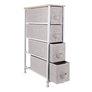 Simplify 4 Tier Slim Vertical Storage Chest | Nightstand | Fabric Drawers | Sturdy Steel Frame | Organizer | Bedroom | Closet | Easy to Assemble | Beige