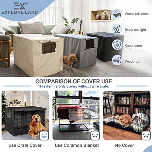 Explore Land 42 inches Dog Crate Cover - Durable Polyester Pet Kennel Cover Universal Fit for Wire Dog Crate 1(Black)