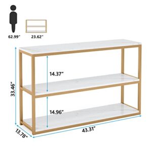 Tribesigns 3-Tier Console Table, Gold Sofa Entry Table with Faux Marble Top and Metal Frame for Home, Entryway, Hallway