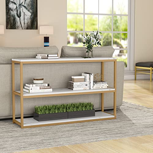 Tribesigns 3-Tier Console Table, Gold Sofa Entry Table with Faux Marble Top and Metal Frame for Home, Entryway, Hallway