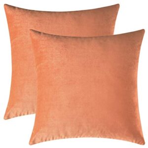 mixhug set of 2 cozy velvet square decorative throw pillow covers for couch and bed, pale coral, 18 x 18 inches