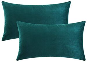 mixhug set of 2 cozy velvet rectangle decorative throw pillow covers for couch and bed, teal, 12 x 20 inches
