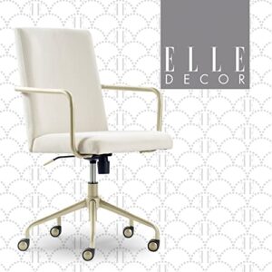 elle decor giselle modern home office desk chair, high back adjustable computer chair with gold arms, base and wheels, velvet fabric, cream